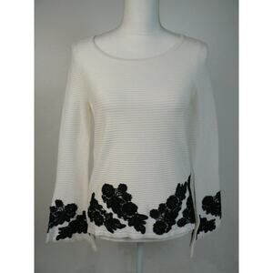 $90 INC International Concepts White Black Applique Ribbed Sweater XS NEW
